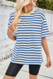 Colorblock Stripes Crew Neck Short Sleeves Top