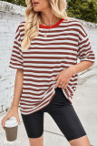 Colorblock Stripes Crew Neck Short Sleeves Top