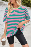 Colorblock Stripes Crew Neck Short Sleeves Top