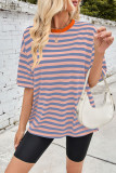 Colorblock Stripes Crew Neck Short Sleeves Top