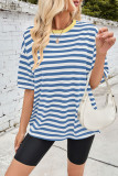 Colorblock Stripes Crew Neck Short Sleeves Top