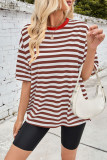 Colorblock Stripes Crew Neck Short Sleeves Top