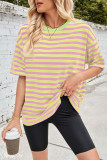 Colorblock Stripes Crew Neck Short Sleeves Top