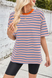 Colorblock Stripes Crew Neck Short Sleeves Top