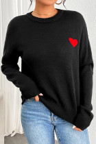 Heart Jacquard Black Knitting Sweater