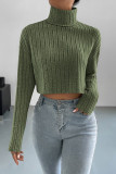 Turtleneck Green Ribbed Knitting Top