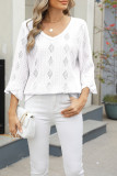 3/4 Flare Sleeves V Neck Jacquard Top