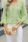 3/4 Flare Sleeves V Neck Jacquard Top