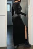 Black Velvet Split Dress