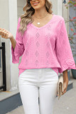 3/4 Flare Sleeves V Neck Jacquard Top