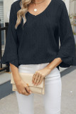 3/4 Flare Sleeves V Neck Jacquard Top