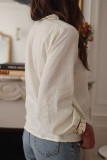 White Floral Embroidered Frilled V Neck Puff Sleeve Blouse
