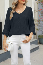 3/4 Flare Sleeves V Neck Jacquard Top