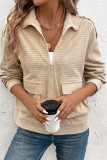 Khaki Textured Pocket Zipper Coat