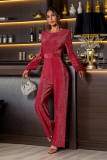 Red Sequin Glitter One Piece Jumpsuit