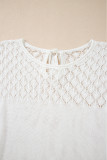 White Eyelet Knit Tied Back Short Sleeve Sweater