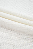 White Eyelet Knit Tied Back Short Sleeve Sweater