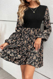Black Floral Puff Sleeves Flowy Dress