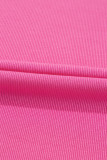 Bright Pink Ribbed Pearl Beaded Puff Sleeve Top