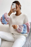 Colorblock Splicing Lantern Sleeves Knitting Top
