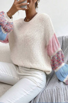 Colorblock Splicing Lantern Sleeves Knitting Top