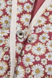 Pink Floral Print Contrast Edge Pocketed Stand Neck Jacket