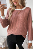 Plain Crew Neck Ribbed Knitting Top