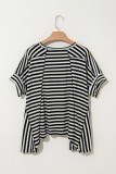 Black Stripe Batwing Sleeve Crewneck Oversized Top