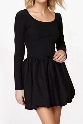Black U Neck Ruffle Mini Dress