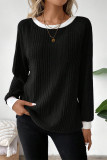 Plain Crew Neck Ribbed Knitting Top