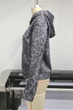 Leopard Hooded Zipper Jacket