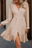 Apricot Button Up Tiered Dress
