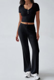 Short Sleeves Crop Top and Pants Set
