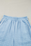 Beau Blue Textured Colorblock Edge Tank Top High Waist Pants Set
