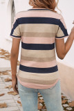 V Neck Colorblock Short Sleeves Sweater