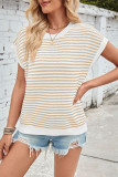 Stripes Knitting Short Sleeves Top