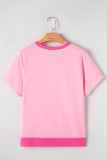 Pink Two Tone Half Buttons Collared T Shirt