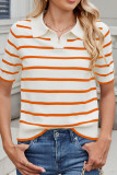 Stripes Short Sleeves Knitting Top