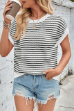 Stripes Knitting Short Sleeves Top
