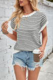 Stripes Knitting Short Sleeves Top