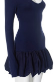 V Neck Long Sleeves Ruffle Dress