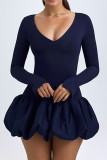 V Neck Long Sleeves Ruffle Dress