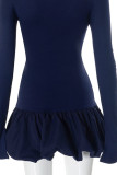 V Neck Long Sleeves Ruffle Dress