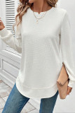 White Waffle Long Sleeves Top
