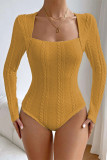 Cable Knit Square Neck Long Sleeves Bodysuit