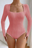 Cable Knit Square Neck Long Sleeves Bodysuit