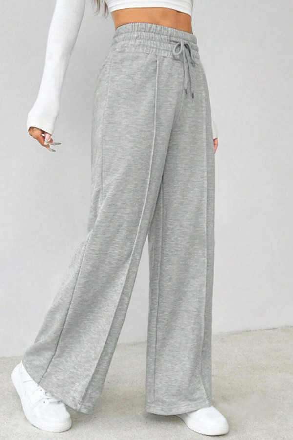 Grey High Waist Wide Leg Straight Pants
