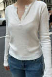 Waffle Solid Color V Neck Top