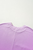 Rose Red Leopard Colorblock Patchwork Corded Knit Plus Size T Shirt