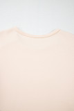 Beige Plus Size Flower Patched Side Slits Crewneck Top